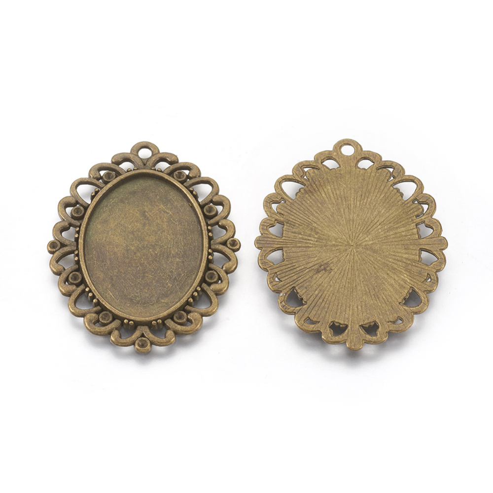 PandaHall Alloy Rhinestone Pendant Cabochon Settings, DIY Findings for Jewelry Making, Oval, Antique Bronze Color, 29x38x2mm, Hole: 2mm...