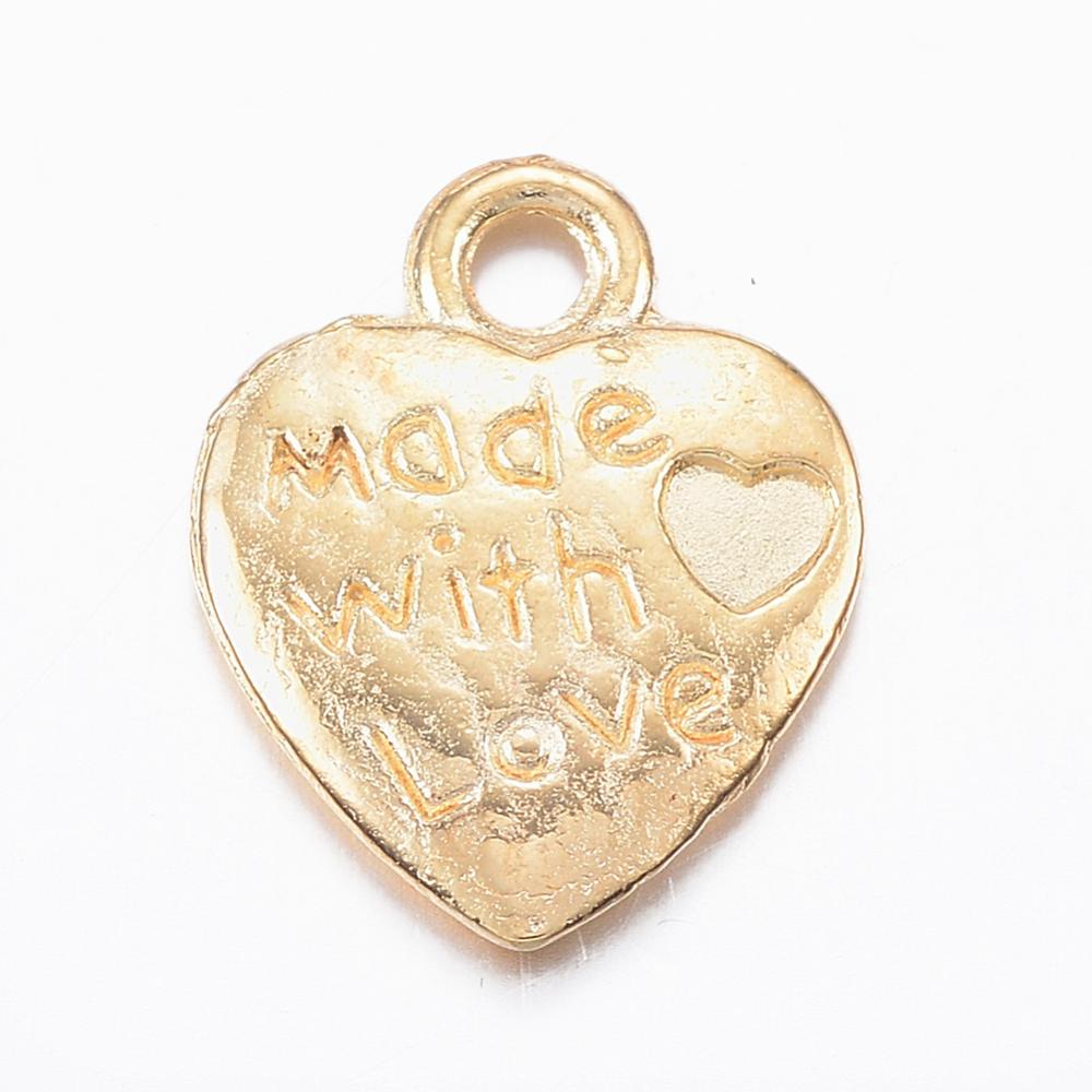 PandaHall Tibetan Style Alloy Charms, Cadmium Free & Lead Free, Heart with Phrase Made With Love, Golden, 12.5x10x1mm, Hole: 1.5mm Alloy...