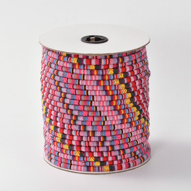 PandaHall Rope Cloth Ethnic Cords, HotPink, 4mm; about 50yards/roll Cloth Pink