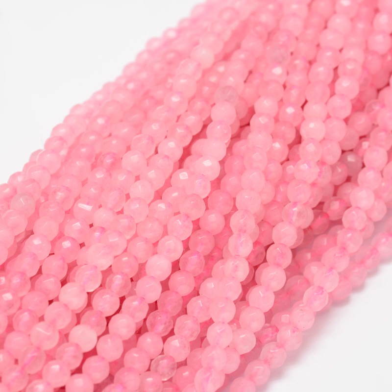 PandaHall Dyed Natural White Jade Round Beads Strands, Faceted, Pink, 4mm, Hole: 1mm; about 92pcs/strand, 15.3" White Jade Round Pink