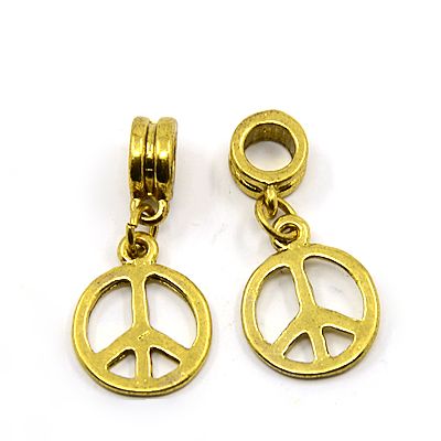 PandaHall Alloy European Dangle Beads, Stopper, Lead Free and Cadmium Free, Peace Sign, Antique Golden, about 30mm long, 14mm wide, 5mm...