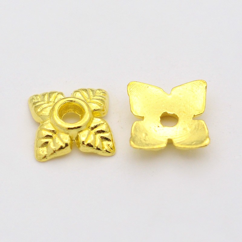 PandaHall Tibetan Style Bead Caps, Cadmium Free & Lead Free, Flower, Golden, 6x6x2mm, Hole: 1mm Alloy