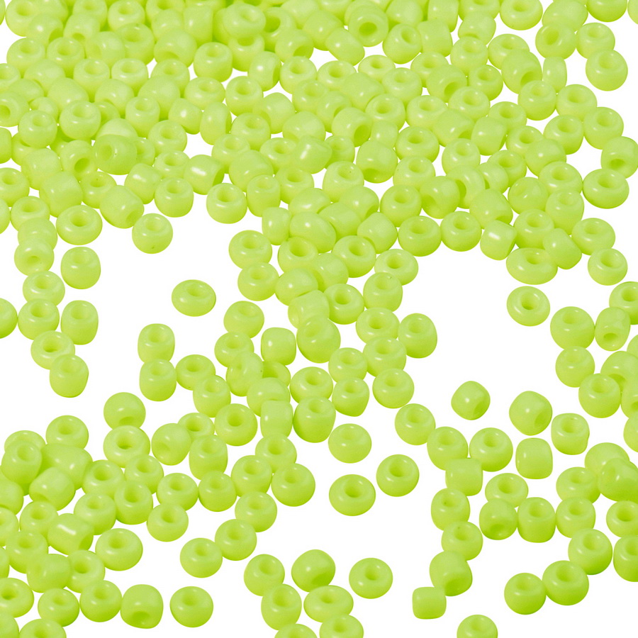 PandaHall 8/0 Round Glass Seed Beads, Opaque Colours, YellowGreen, 2~3mm, Hole: 0.8mm; about 1500pcs/50g Glass Green
