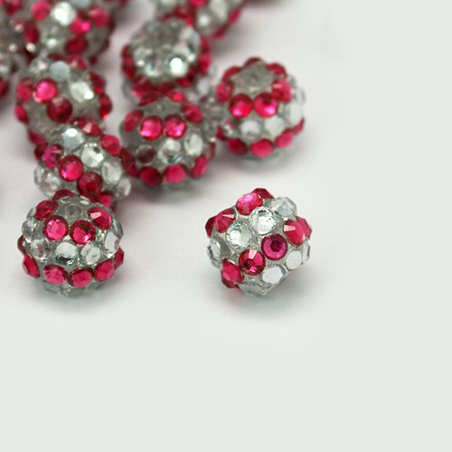 PandaHall Chunky Resin Rhinestone Beads, Resin Round Beads, Fuchsia, 12mm, Hole: 3mm Resin+Rhinestone Round Pink