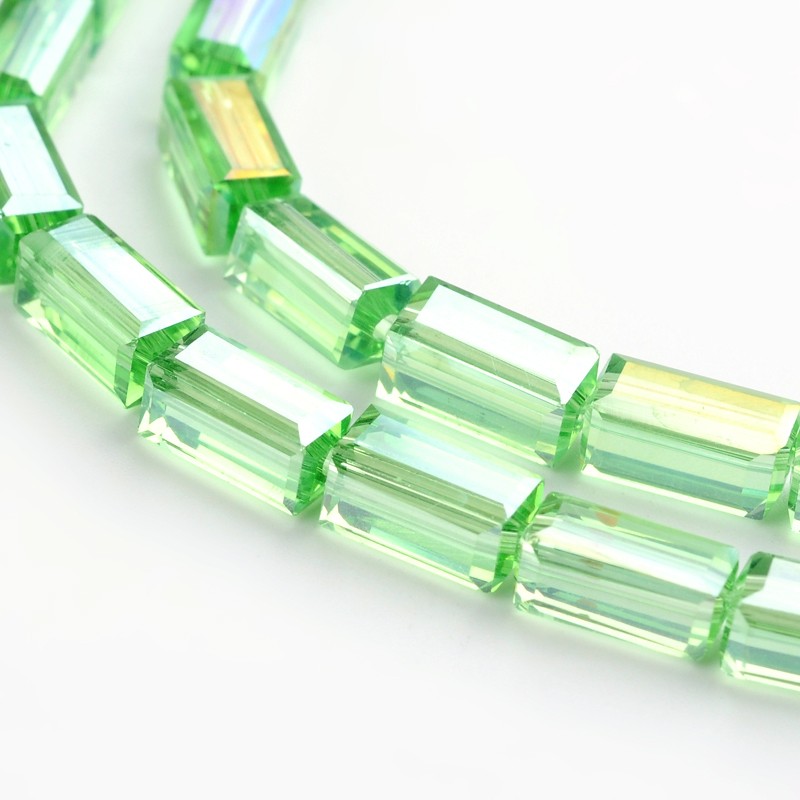 PandaHall AB Color Plated Faceted Cuboid Electroplate Glass Beads Strands, LightGreen, 8x4x4mm, Hole: 1mm; about 50pcs/strand, 16" Glass...