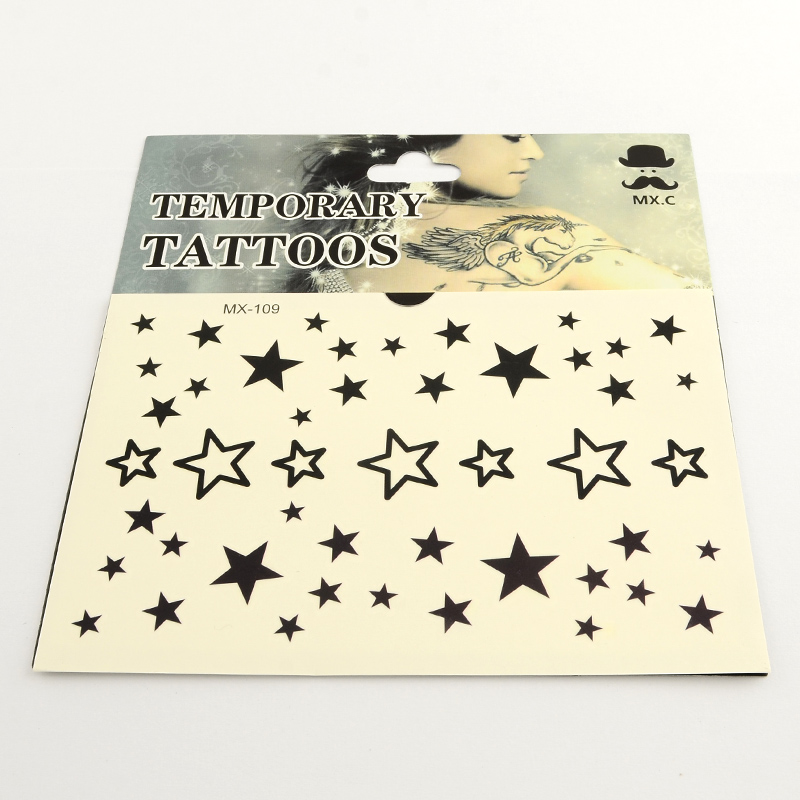 PandaHall Mixed Star Shape Cool Body Art Removable Fake Temporary Tattoos Metallic Paper Stickers, Black, 6~21x6~21mm; 12pcs/bag Paper Star...