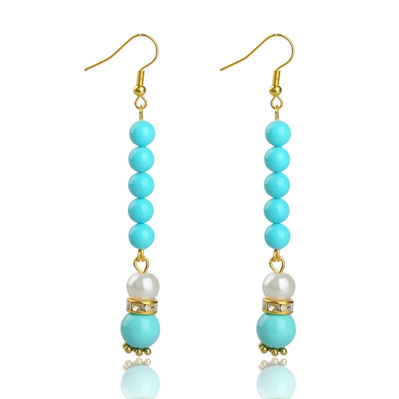 PandaHall Dangling Long Shell Pearl Beaded Earrings for Women, with Glass Pearl Beads, Iron Rhinestone Beads and Brass Earring Hooks, Cyan...