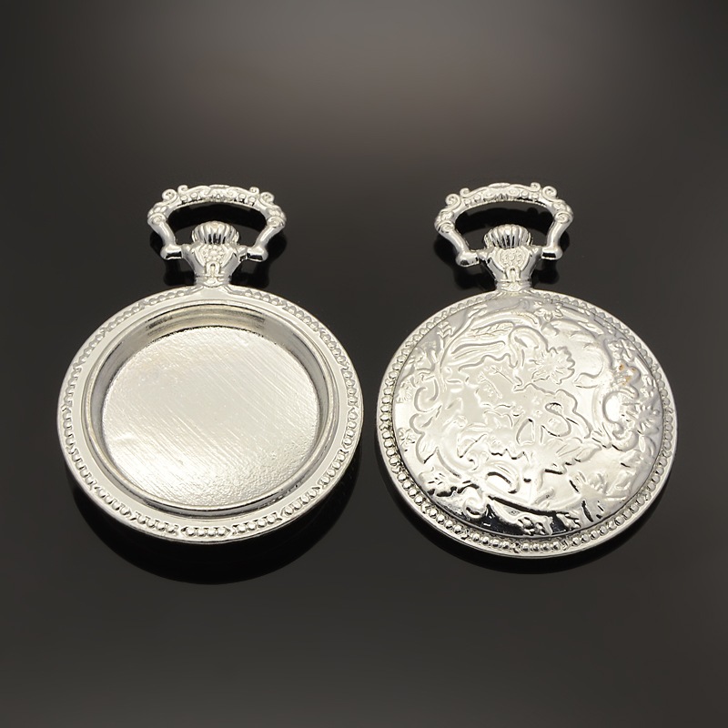 PandaHall Flat Round Alloy Pendant Cabochon Settings, Silver, Tray: 32mm; 64x45x7mm, Hole: 8x15mm Alloy Flat Round Silver