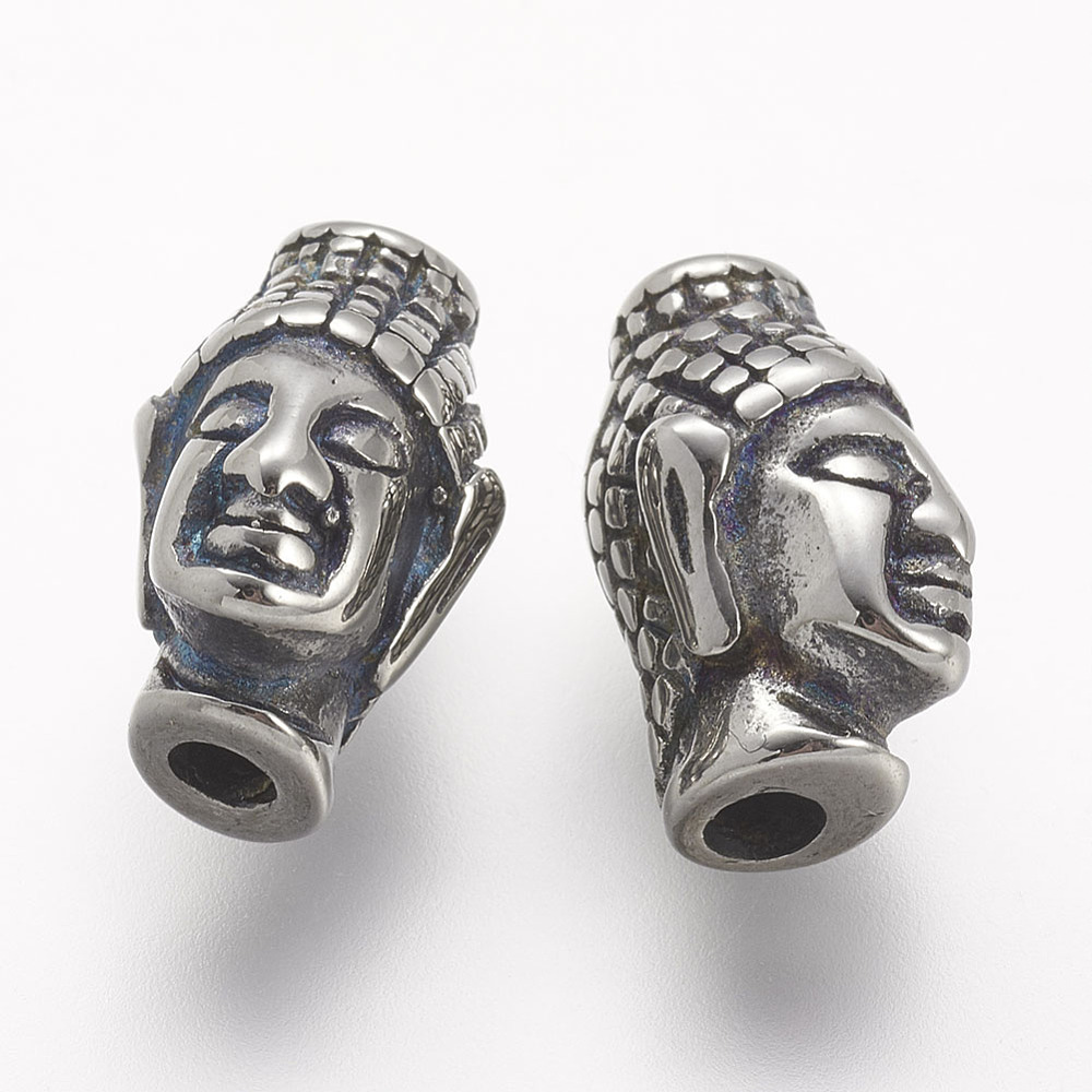 PandaHall 304 Stainless Steel Beads, Buddha Head, Antique Silver, 14x9x9.5mm, Hole: 3mm Stainless Steel Human