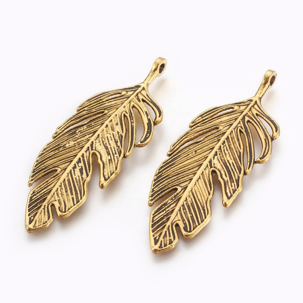 PandaHall Tibetan Style Alloy Leaf Big Pendants, Lead Free and Cadmium Free, Leaf, Antique Golden, 62x23x2mm, hole: 2mm Alloy Leaf