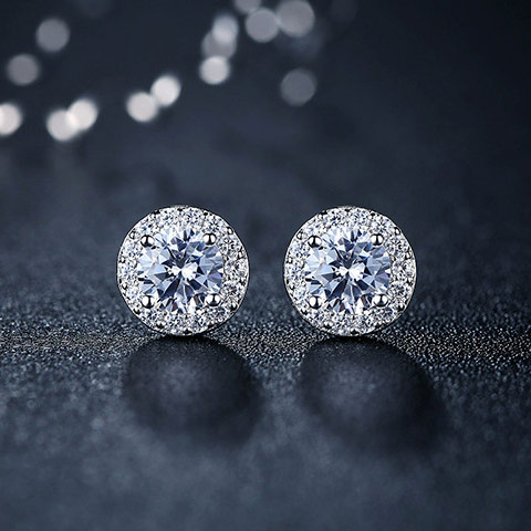 PandaHall Brass Stud Earrings, with AAA Cubic Zirconia, Platinum, Round, Clear, 8mm Cubic Zirconia Clear