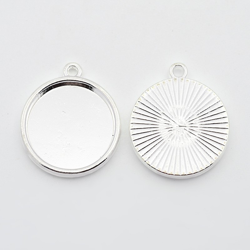 PandaHall Alloy Pendant Cabochons Settings for Jewelry DIY, Flat Round, Silver, Tray: 20mm; 20x3mm, Hole: 2.3mm Alloy Flat Round