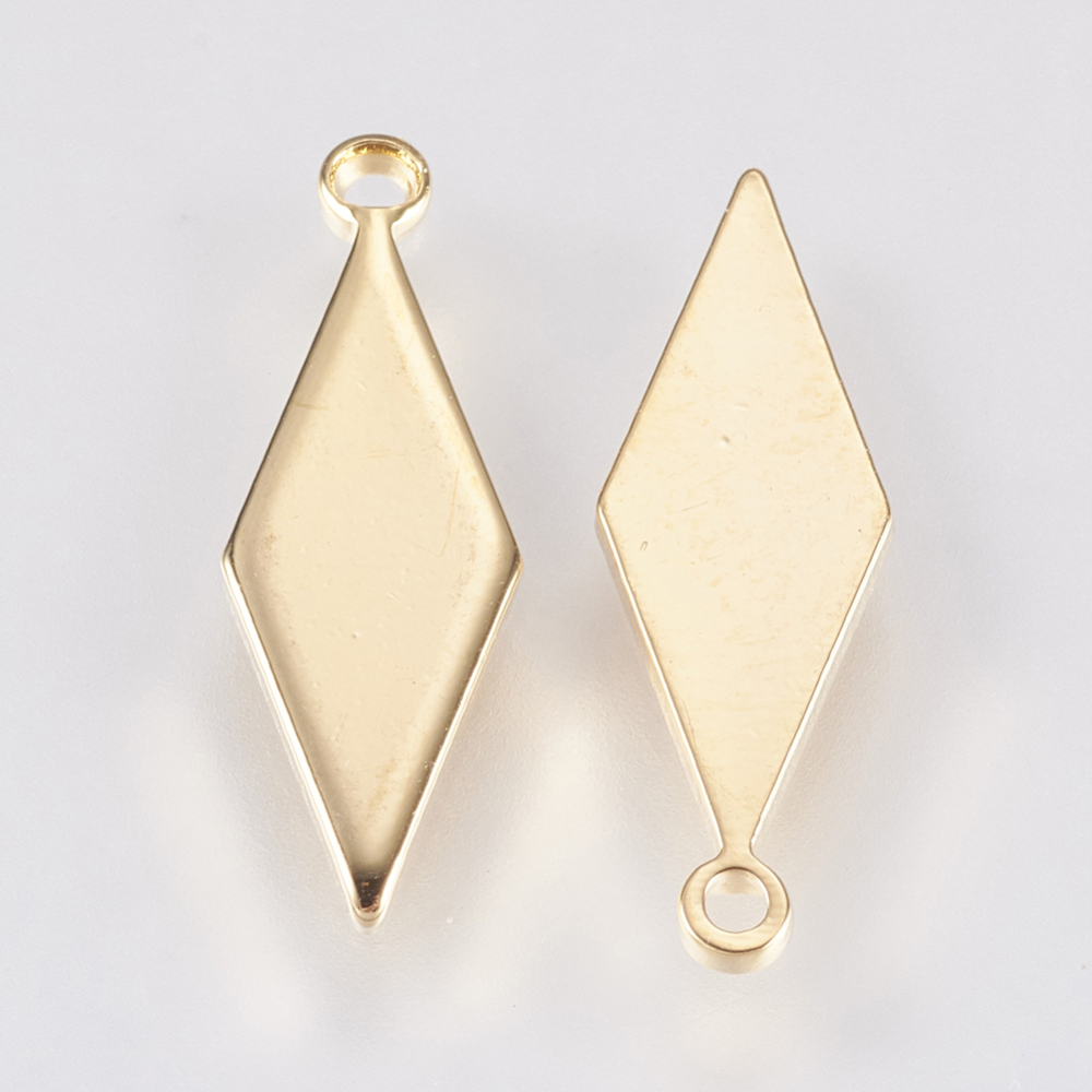 PandaHall Brass Pendants, Rhombus, Real Gold Plated, 16x5x1mm, Hole: 1mm Brass Rhombus
