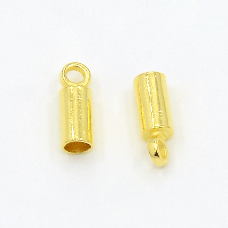 PandaHall Brass Cord End, Nickel Free, Golden, 8x2.8mm, 2.1mm inner diameter, hole: 1.5mm Brass