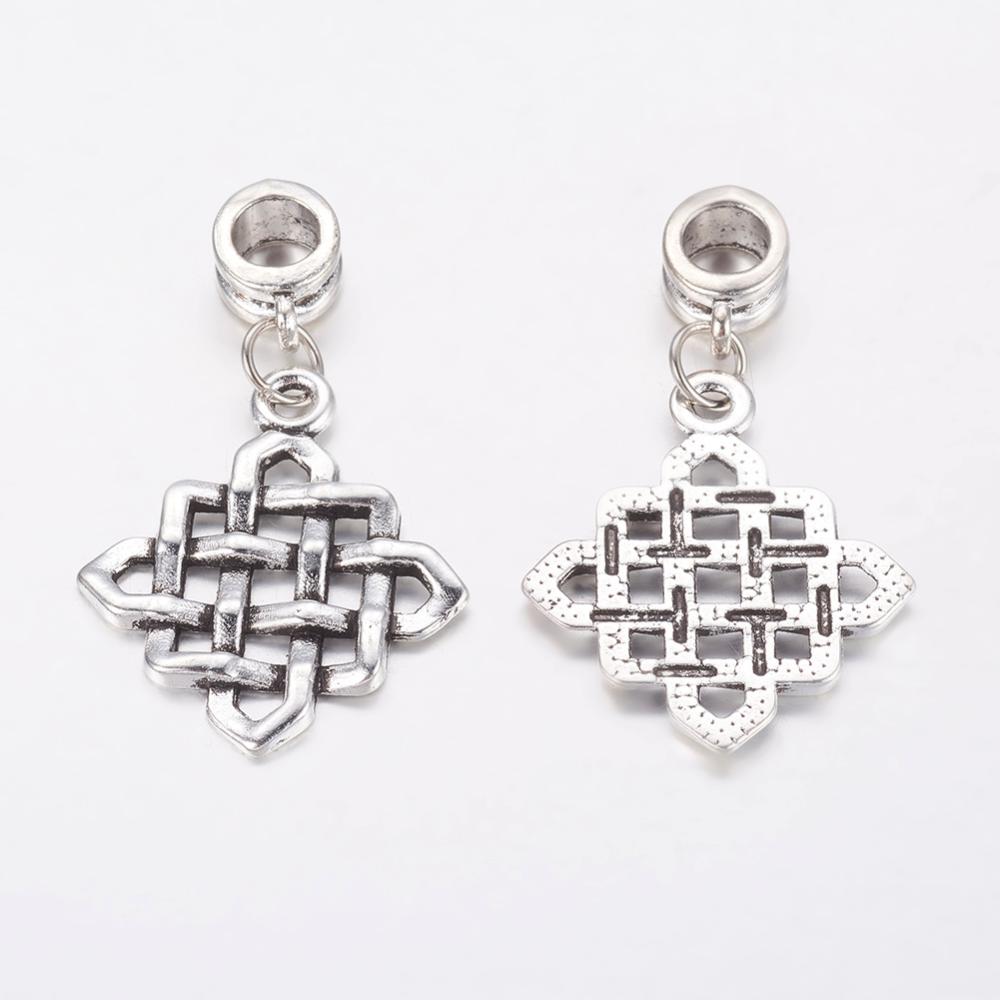 PandaHall Alloy European Dangle Beads, Square, Antique Silver, 36mm, Hole: 5mm Alloy Square