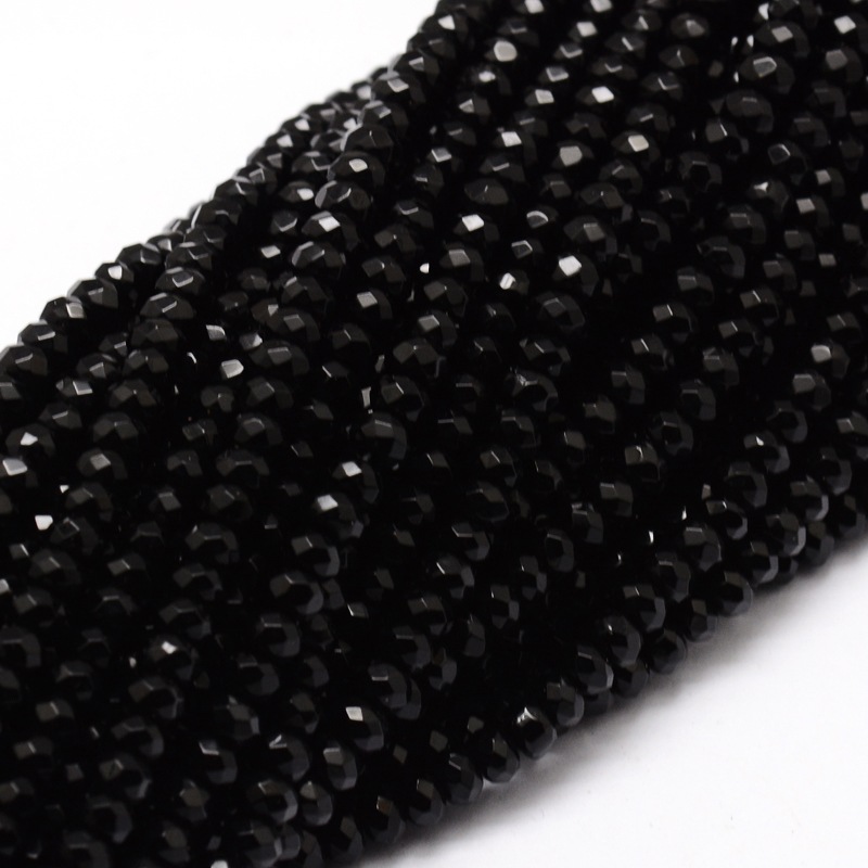 PandaHall Dyed Natural Malaysia Jade Rondelle Beads Strands, Faceted, Black, 4x2mm, Hole: 1mm; about 137pcs/strand, 14.5" Malaysia Jade...