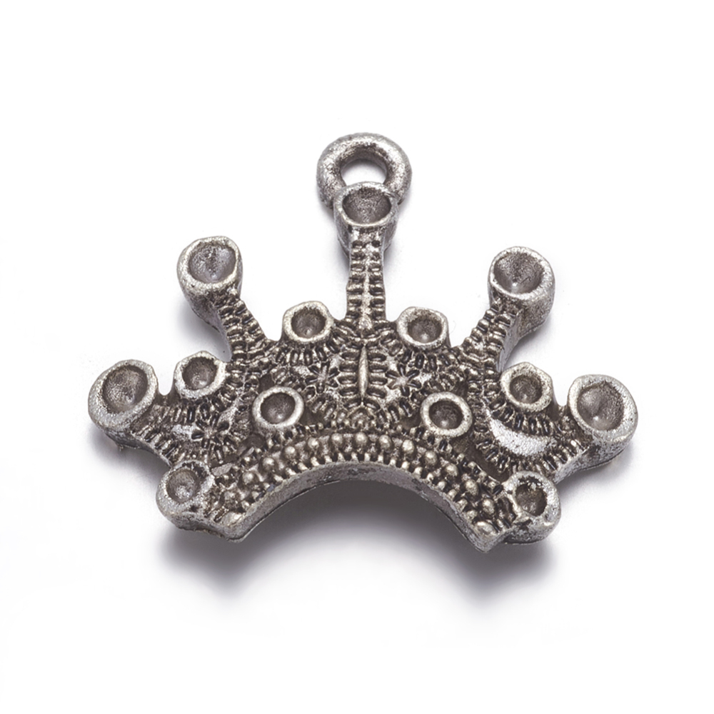 PandaHall Crown Tibetan Style Pendant Rhinestone Settings, Antique Silver, Lead Free & Cadmium Free, 21x24mm, Hole: 2mm Alloy Crown