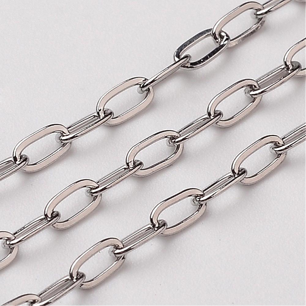 PandaHall 304 Stainless Steel Cable Chains, Stainless Steel Color, 4x2mm Stainless Steel