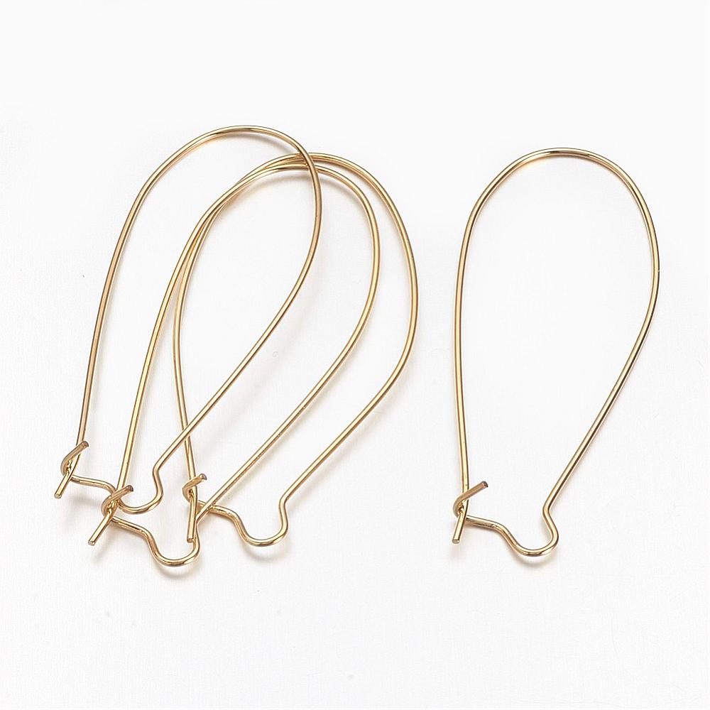 PandaHall Brass Hoop Earrings Findings Kidney Ear Wires, Lead Free and Cadmium Free, Golden, about 20mm wide, 43mm long, 1mm thick Brass
