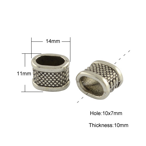 PandaHall Tibetan Style Slide Charms, Lead Free & Nickel Free, Oval, Antique Silver, 11x14x10mm, Hole: 10x7mm Alloy Oval