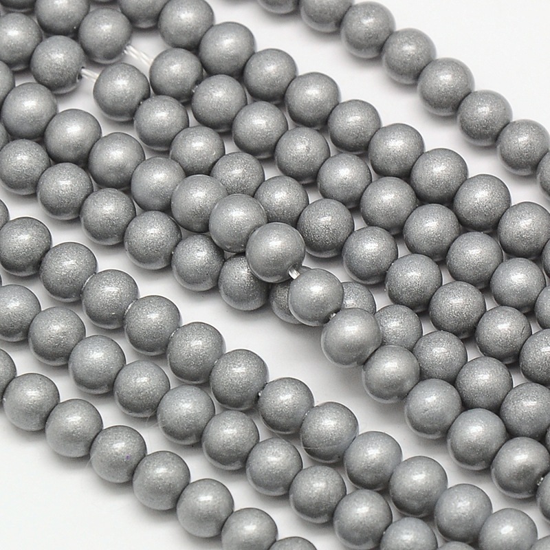 PandaHall Environmental Dyed Round Baking Paint Glass Beads Strands, Cotton Cord Threaded, Silver, 8mm, Hole: 0.7~1.1mm; about 52pcs/strand...
