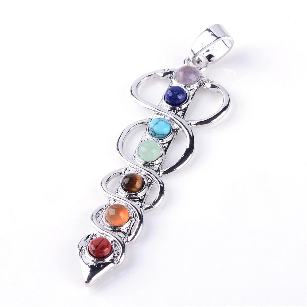 PandaHall Natural & Synthetic Gemstone Big Pendants, with Alloy Findings, Platinum, Chakra Pendants, Arrows, Dyed, Colorful, 56x20x4mm, Hole...