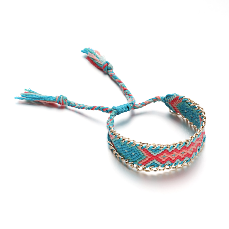 PandaHall Woolen Braided Bracelets, with Golden Tone Alloy Findings, Colorful, 50~90mm, 4~23x2mm Alloy