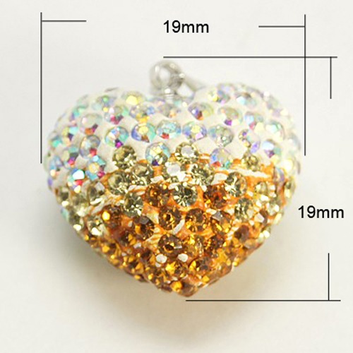 PandaHall Amazing Valentines Day Ideas for Her Bling Heart Polymer Clay Middle East Rhinestone Pendants, with Brass Findings, Topaz...