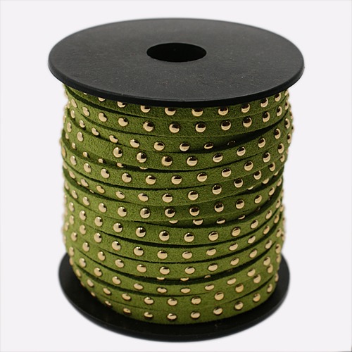 PandaHall Golden Aluminum Studded Korea Faux Suede Cord, Faux Suede Lace, YellowGreen, 5x2mm; about 20yards/roll Suede Green