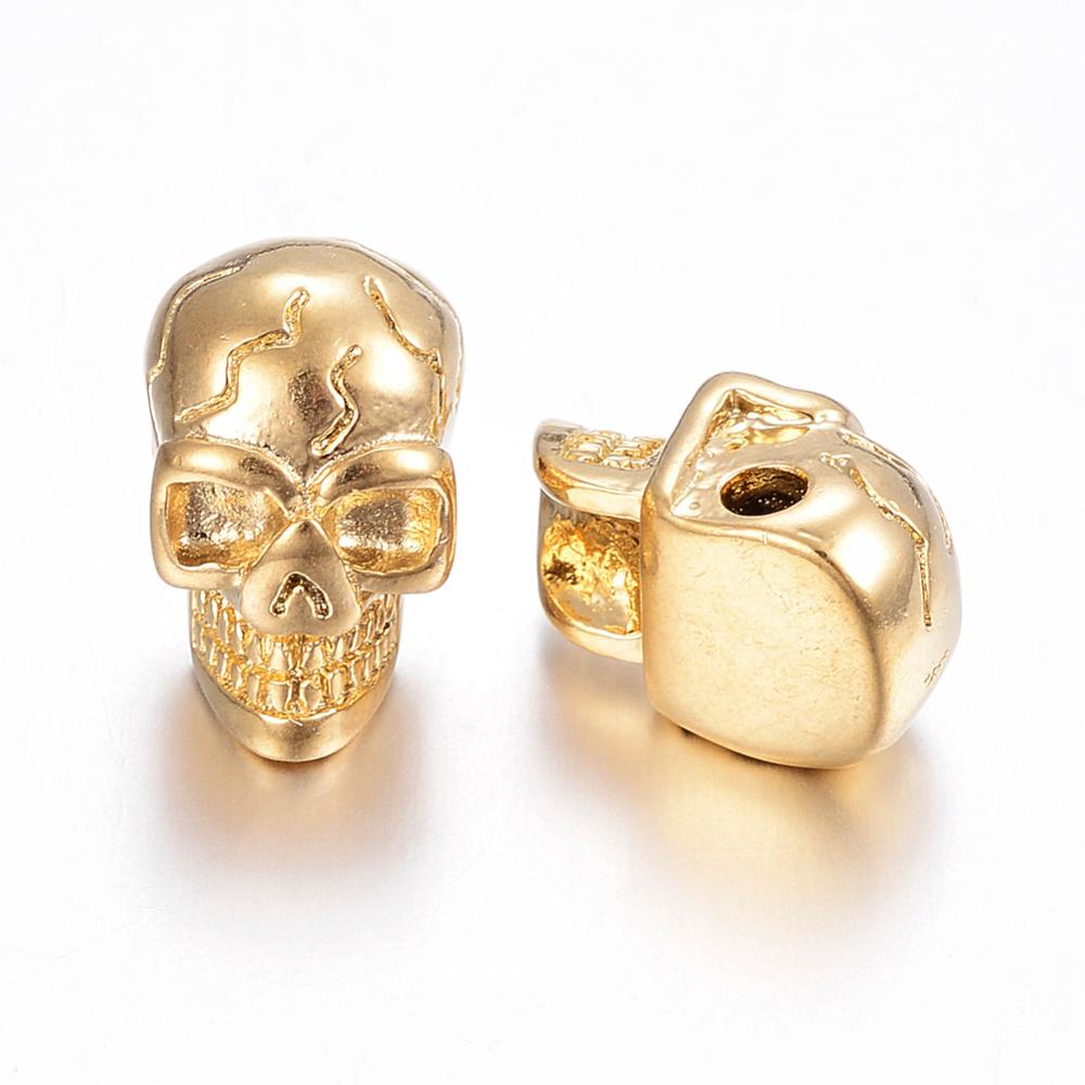 PandaHall 304 Stainless Steel Beads, Skull, Golden, 14x9x8mm, Hole: 2mm Stainless Steel Skull