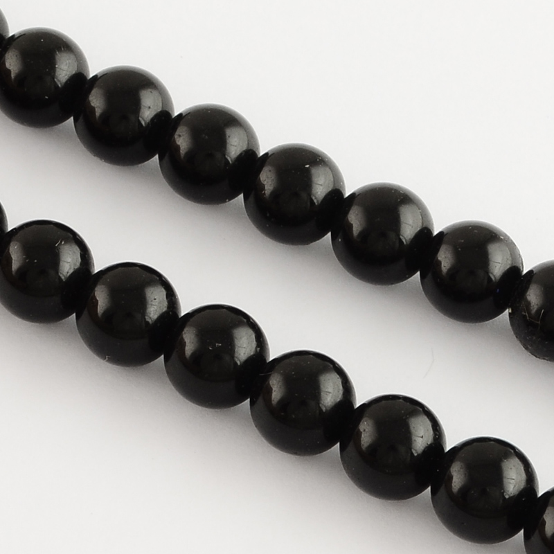 PandaHall Natural Black Agate Round Bead Strands, Dyed, 6mm, Hole: 1mm; about 62pcs/strand, 15.7" Black Agate Round Black