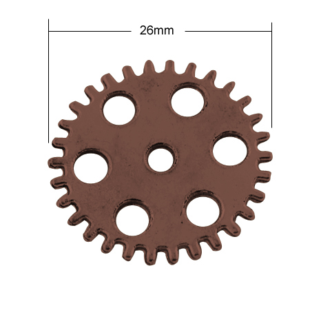 PandaHall Tibetan Style Pendants, Lead Free & Nickel Free, Wheel Gear, Red Copper, 26x1mm, Hole: 2~3mm Alloy Flat Round