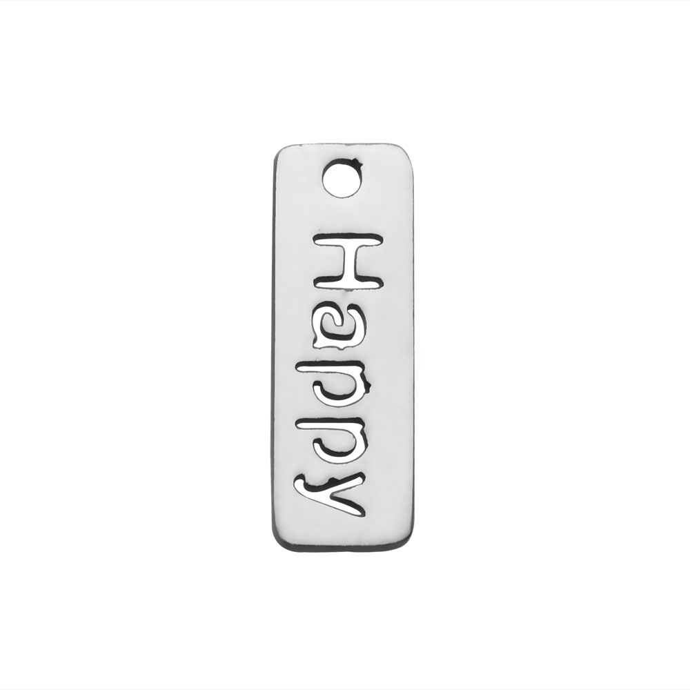 PandaHall 304 Stainless Steel Pendants, Rectangle with Word Happy, Stainless Steel Color, 17x6x1mm, Hole: 1.5mm Stainless Steel Rectangle