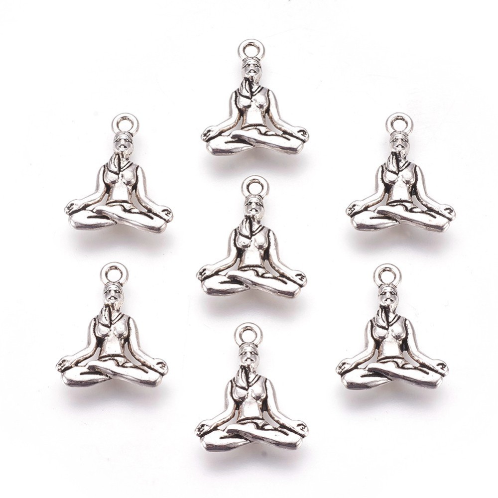 PandaHall Tibetan Style Alloy Pendants, Lead Free & Cadmium Free, Yoga, Antique Silver, 20x16x3.5mm, Hole: 2mm; about 550pcs/1000g Alloy...