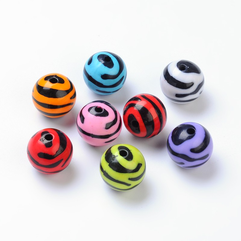 PandaHall Opaque Acrylic Beads, Zebra Striped Style, Round, Mixed Color, 16mm, Hole: 3mm; about 217pcs/500g Acrylic Round Multicolor