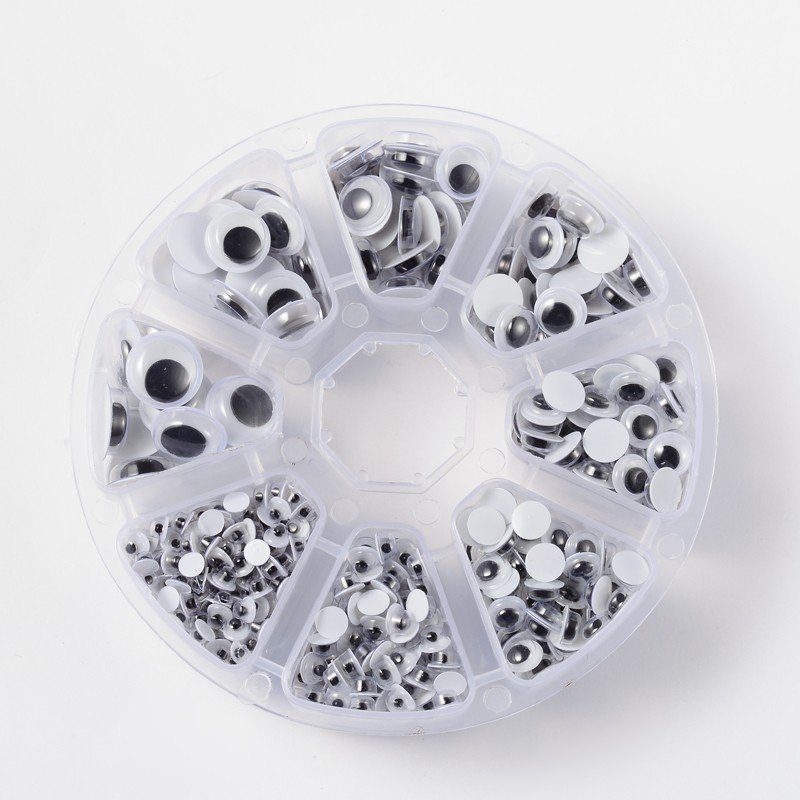 PandaHall Flat Round Black & White Plastic Wiggle Googly Eyes Cabochons DIY Scrapbooking Crafts Toy Accessories, Black, 4~12x2~3mm; about...