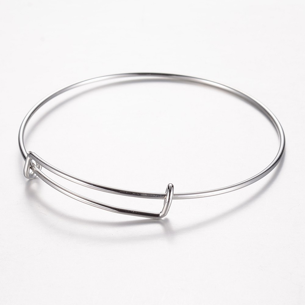 PandaHall 304 Stainless Steel Bangle Makings, Expandable Bangle, Stainless Steel Color, 2-1/2"(66.5mm) Stainless Steel