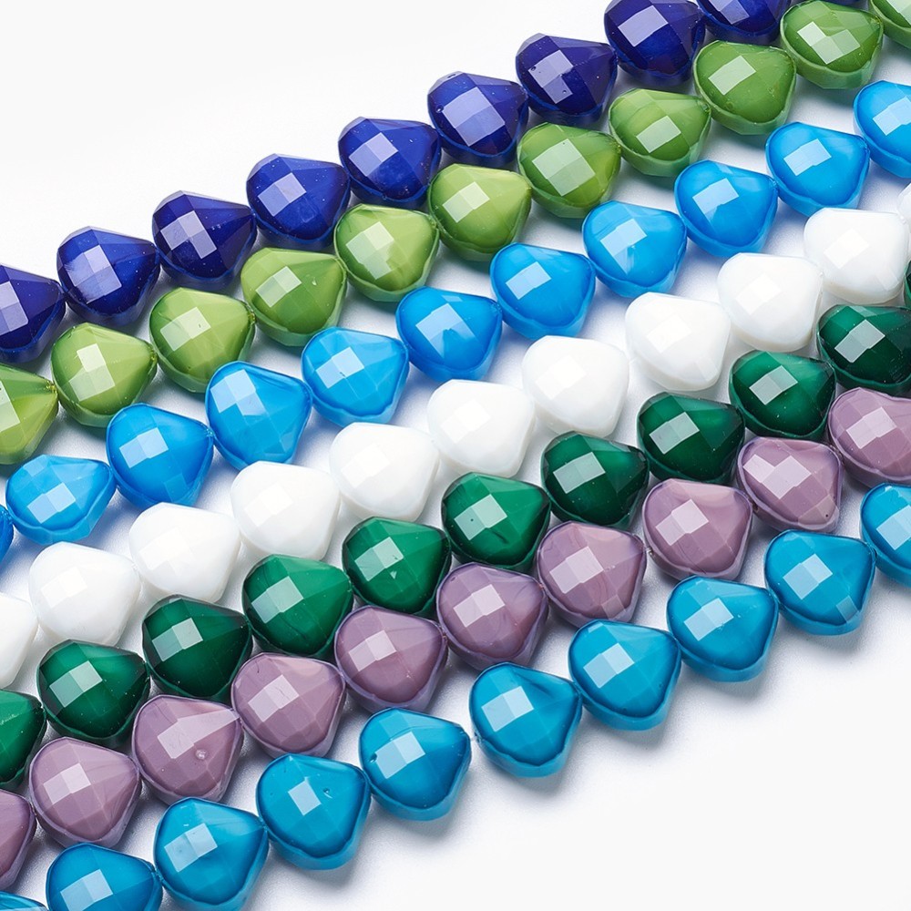 PandaHall Opaque Solid Color Glass Beads Strands, Faceted, Drop, Mixed Color, 13.5x16x7.5~8mm, Hole: 1mm; about 25pcs/strand, 13.66"(34.7cm)...