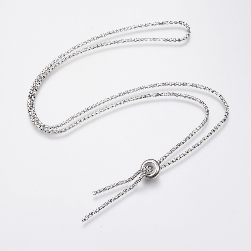 PandaHall 304 Stainless Steel Box Chain Necklace Making, with Slider Stopper Beads, Stainless Steel Color, 25.6"(65cm); 2mm Stainless Steel