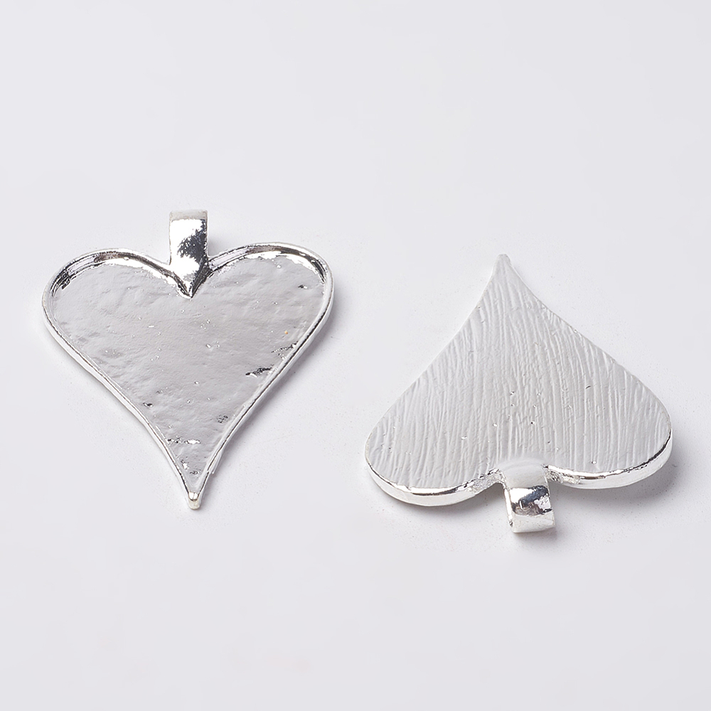 PandaHall Tibetan Style Alloy Pendant Enamel Settings,  Heart, Nickel Free , Silver, 48x35x2mm, Hole: 4x6mm Alloy Heart Silver