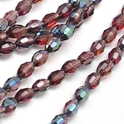PandaHall Electroplate Glass Beads Strands, Half Plated, Faceted, Oval, IndianRed, 6x4mm, Hole: 1mm; about 72pcs/strand, 16" Oval Red