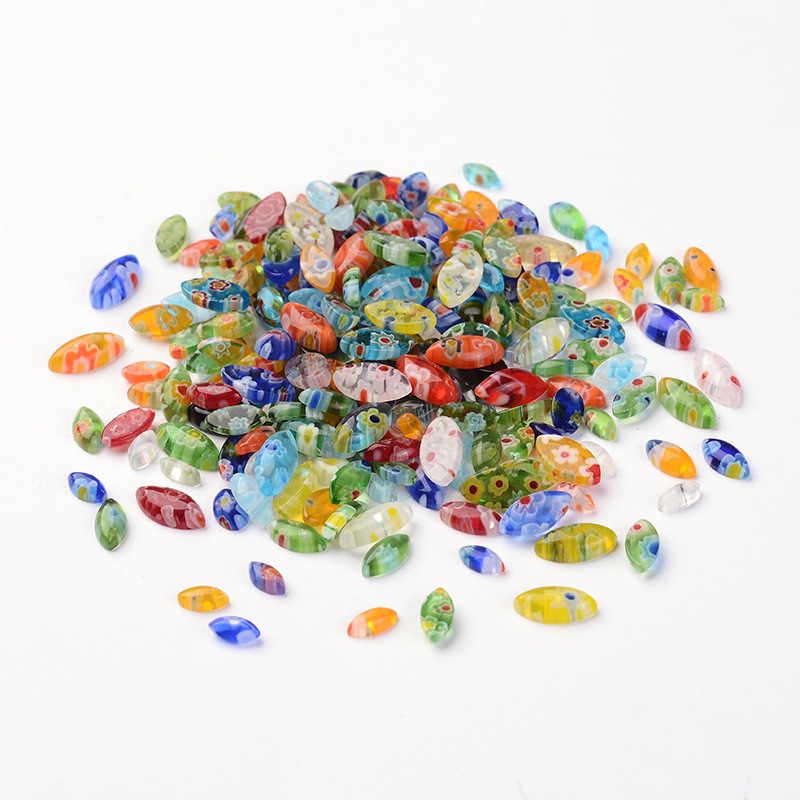 PandaHall Horse Eye Millefiori Glass Cabochons, Mixed Color, 6~10x3~5x2~2.5mm; about 200g/bag Millefiori Lampwork Horse Eye Multicolor