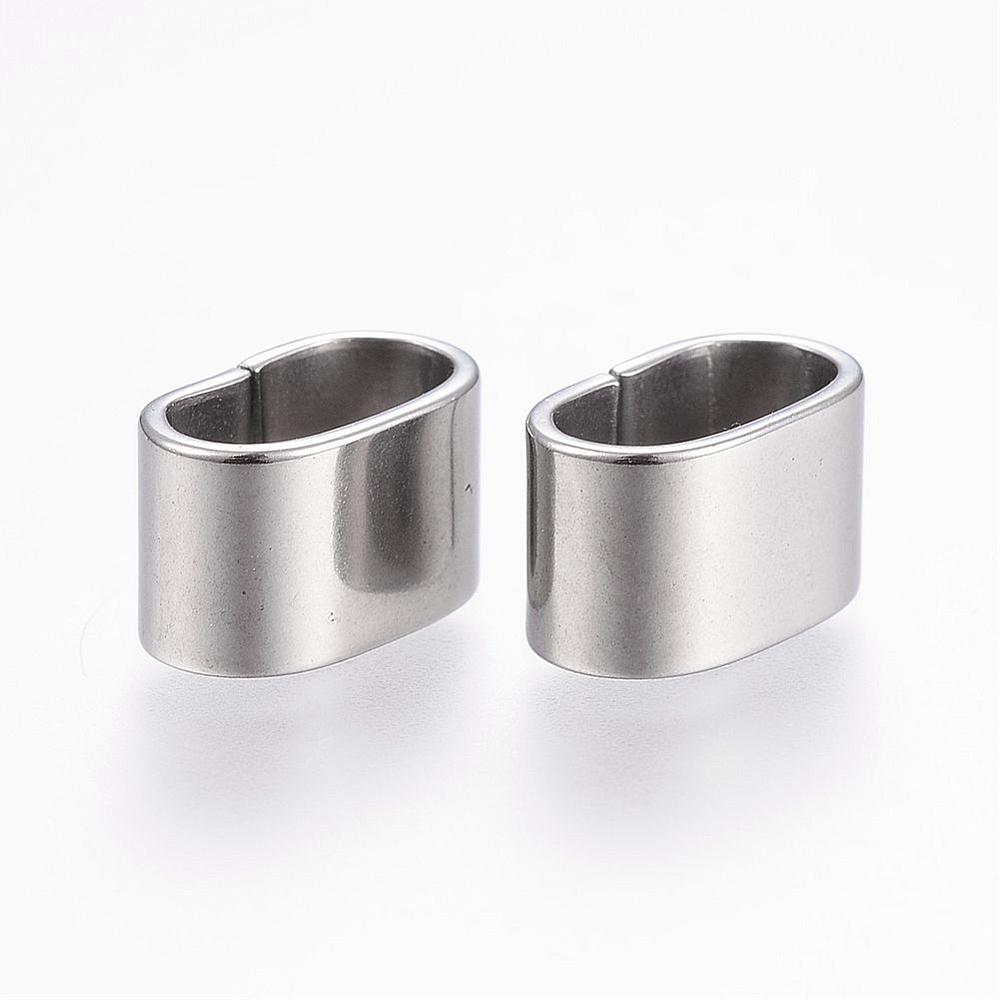PandaHall 304 Stainless Steel Slide Charm, Oval, Stainless Steel Color, 13.5x8x7.5mm, Hole: 5.5x11mm Stainless Steel Oval