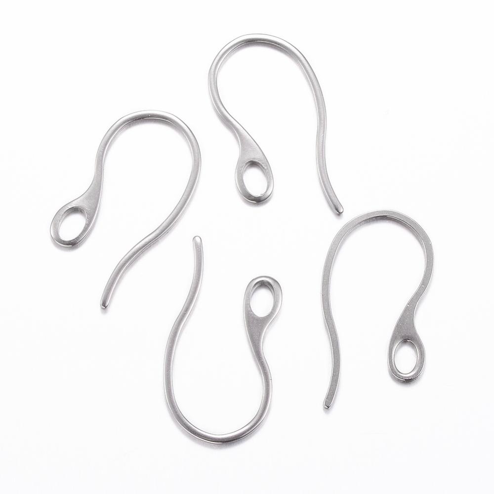PandaHall 304 Stainless Steel Earring Hooks, Stainless Steel Color, 22x11.5x1mm, Hole: 2.5x3.5mm Stainless Steel
