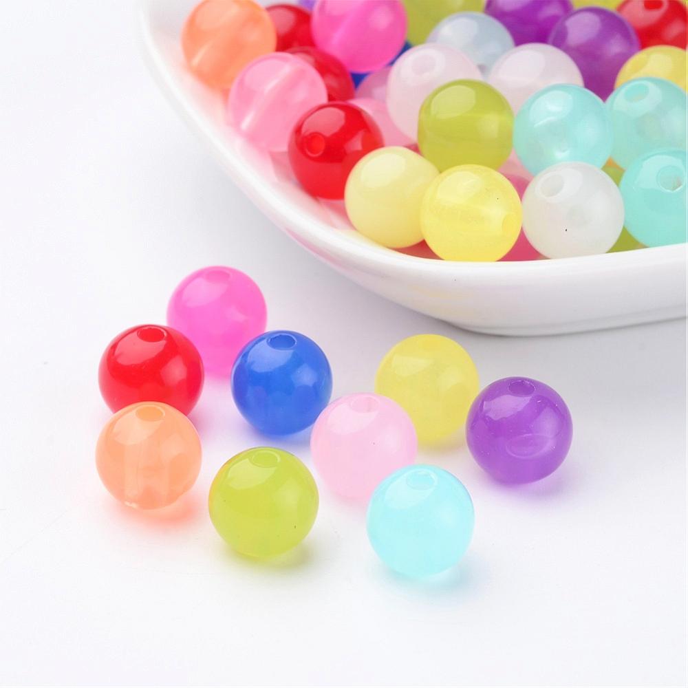 PandaHall Imitation Jade Acrylic Beads, Round, Mixed Color, 10mm, Hole: 2mm Acrylic Round Multicolor