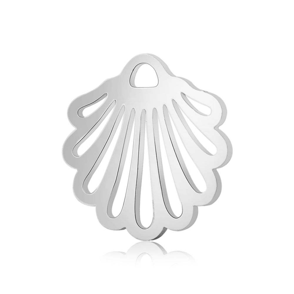 PandaHall 304 Stainless Steel Charms, Shell, Stainless Steel Color, 14x13.1x1mm, Hole: 1.5mm Stainless Steel Shell