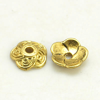PandaHall Tibetan Silver Bead Caps, Lead Free & Nickel Free & Cadmium Free, Antique Golden Color, about 9mm long, 9mm wide, 2.5mm thick...