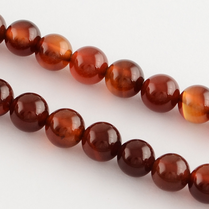 PandaHall Natural Agate Round Bead Strands, Dyed, 6mm, Hole: 1mm; about 62pcs/strand, 15.7" Natural Agate Round Red