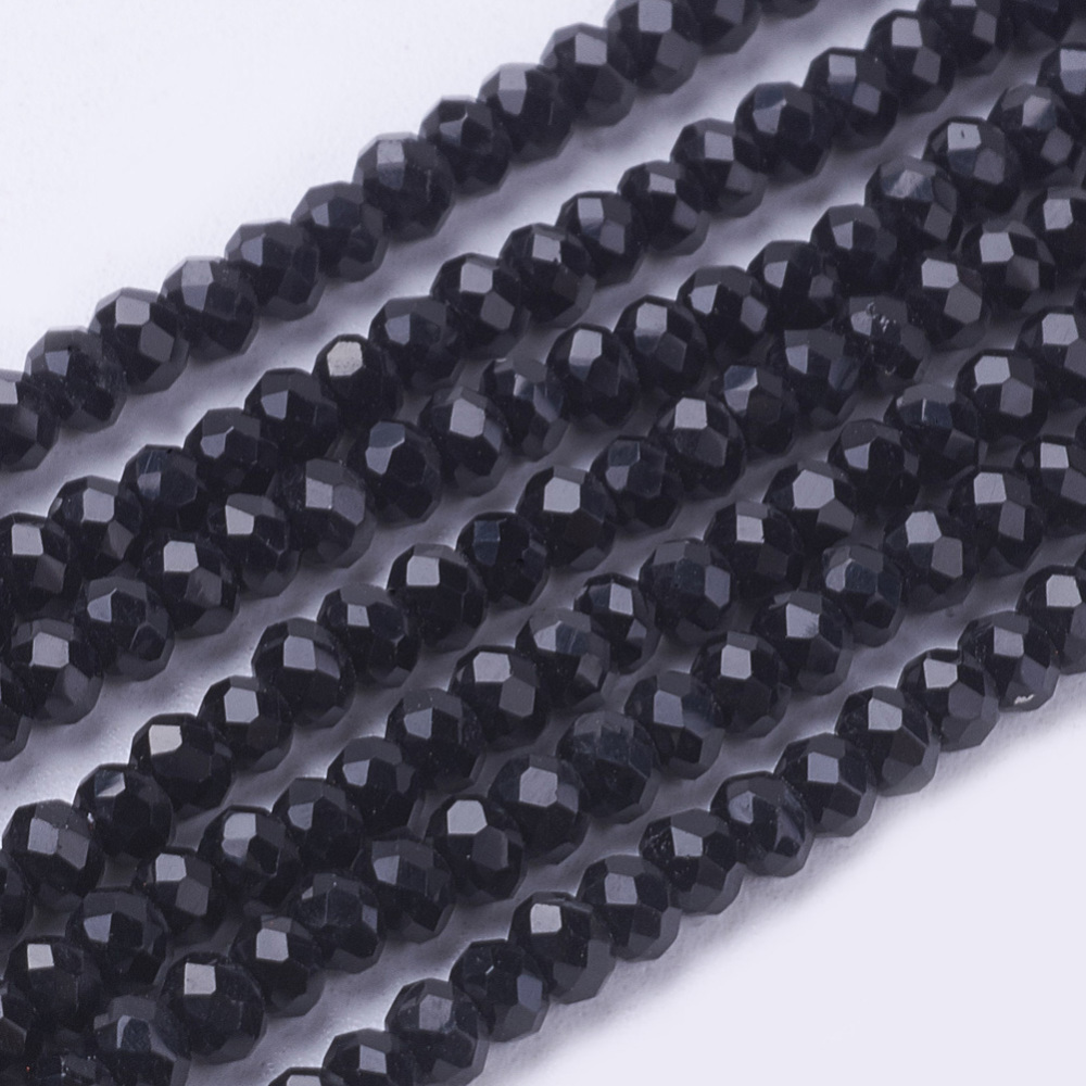 PandaHall Glass Beads Strands, Faceted, Rondelle, Black, 3x2mm, Hole: 0.5mm; about 197pcs/strand, 16.9" Glass Rondelle Black