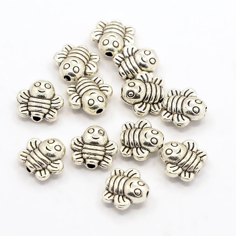 PandaHall Tibetan Style Beads, Lead Free & Cadmium Free, Bees, Antique Silver Color, Size: about 9mm long, 9mm wide, 4mm thick, hole: 1mm...